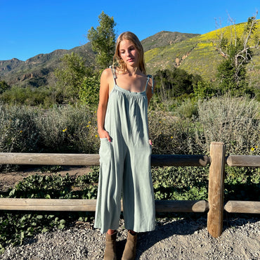 Ciao Overalls in Sage Smoke Linen