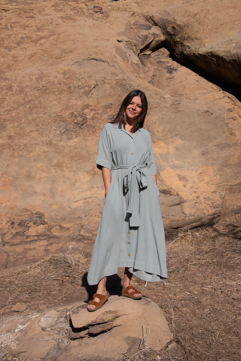 Here Comes the Sun Dress in Sage Smoke Linen