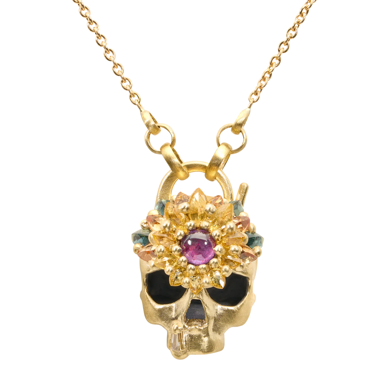BLOSSOM CRUSH SKULL DAISY PADLOCK NECKLACE
