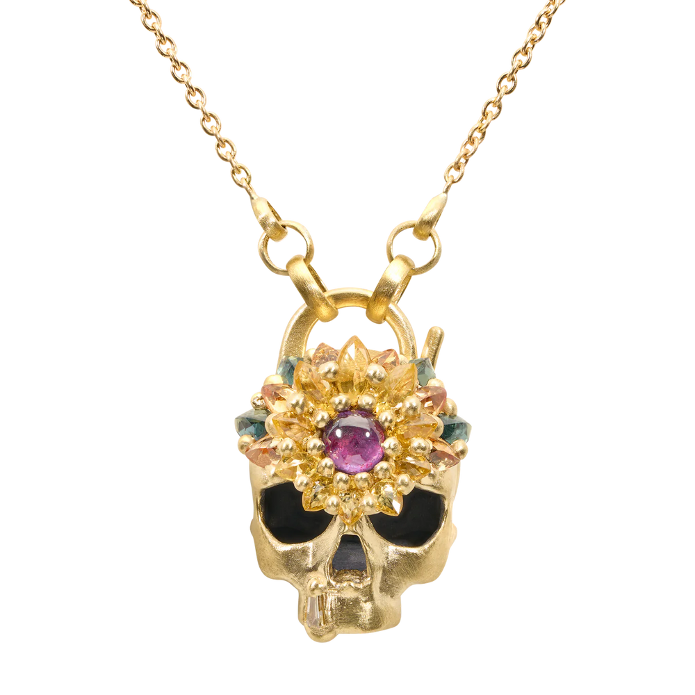 BLOSSOM CRUSH SKULL DAISY PADLOCK NECKLACE