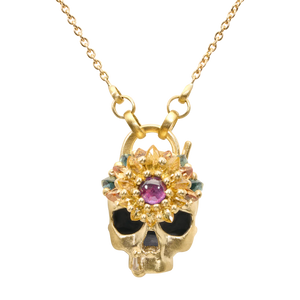 BLOSSOM CRUSH SKULL DAISY PADLOCK NECKLACE