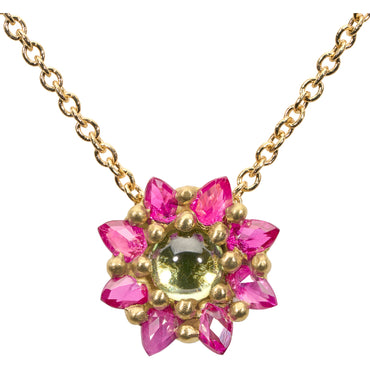 POLLY WALES Green & Pink Daisy Necklace 18K