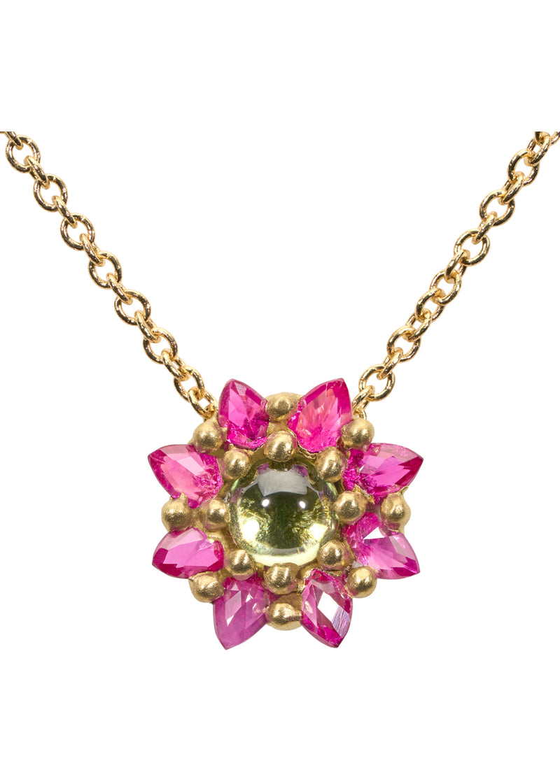 POLLY WALES Green & Pink Daisy Necklace 18K