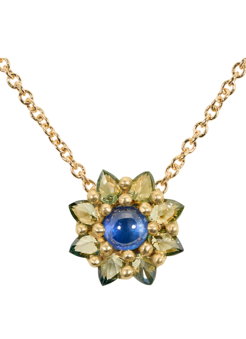 POLLY WALES Blue & Green Daisy Necklace 18K