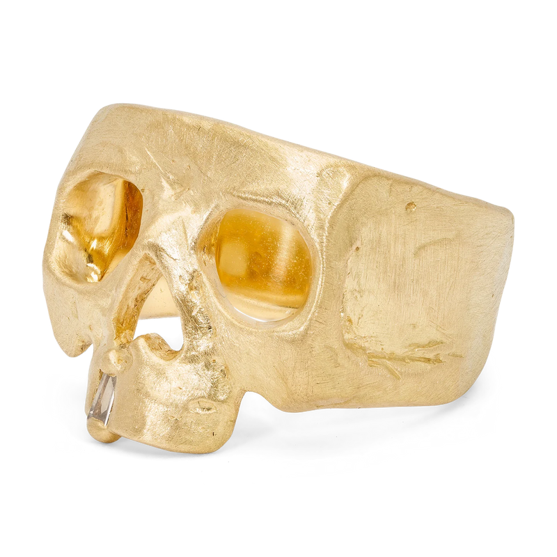 Polly Wales Diamond Snaggletooth Skull Ring