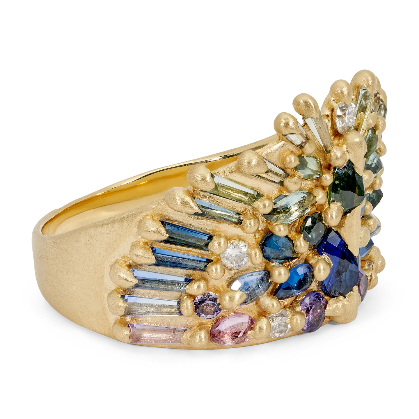 Polly Wales Blue & Green Uber Half Shield Ring with Diamonds