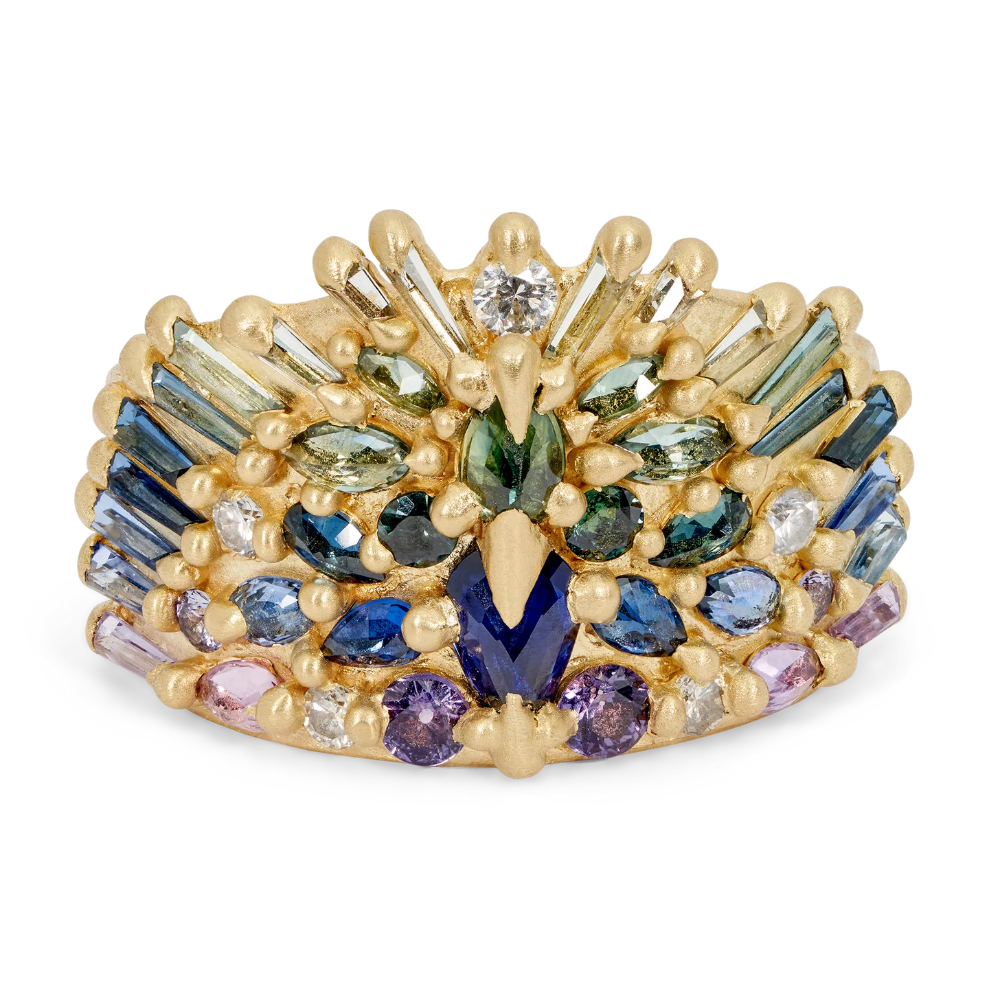 Polly Wales Blue & Green Uber Half Shield Ring with Diamonds