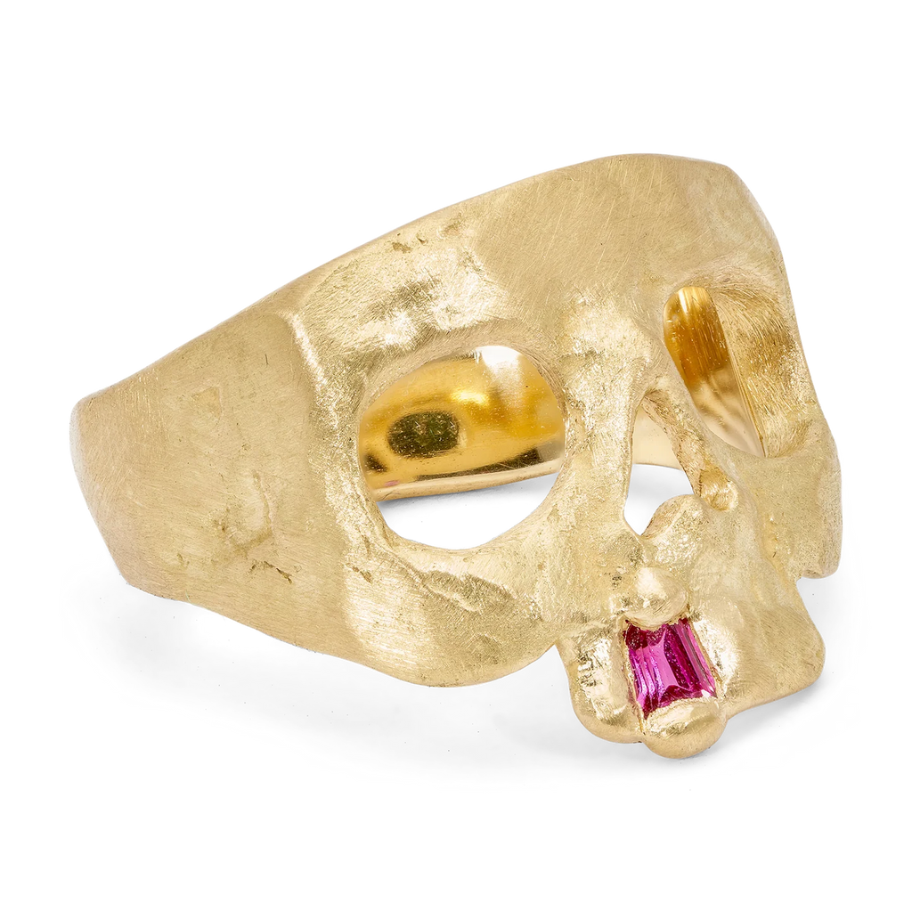 Polly Wales Extra Small Pink Snaggletooth Skull Ring Size 4.5