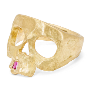 Polly Wales Extra Small Pink Snaggletooth Skull Ring Size 4.5