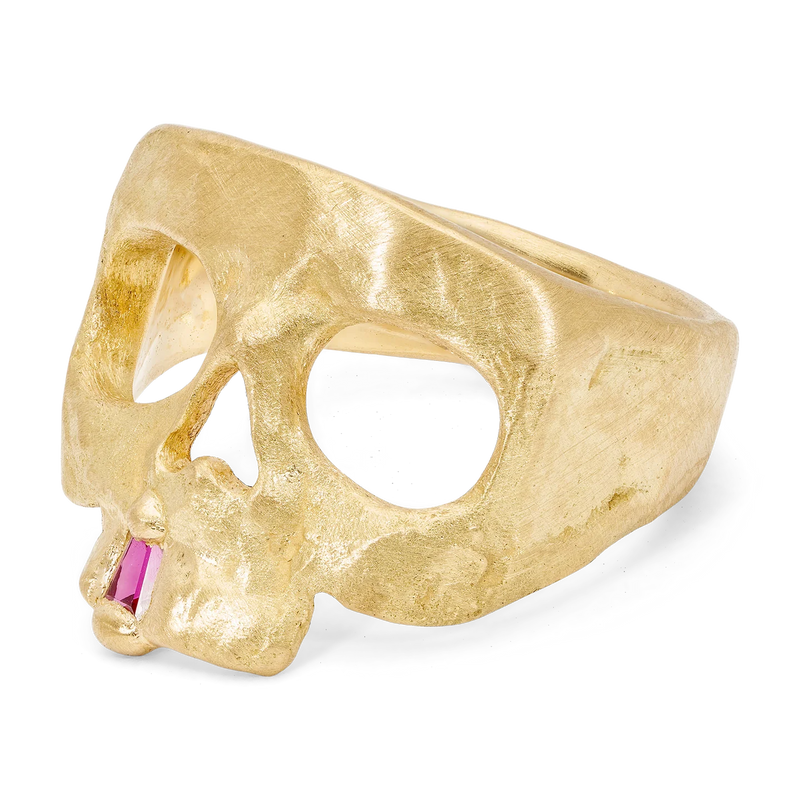 Polly Wales Extra Small Pink Snaggletooth Skull Ring Size 4.5