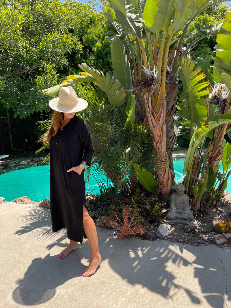 LET'S TRAVEL KAFTAN IN BLACK LINEN