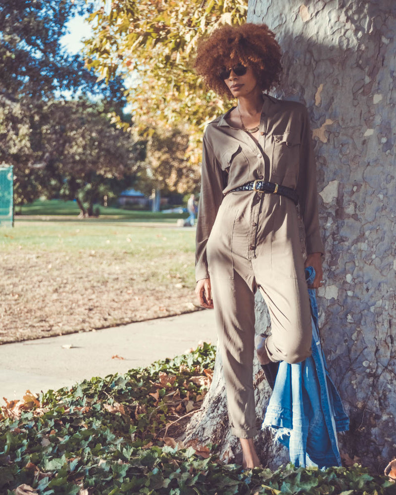 YES WE CAN JUMPSUIT IN OLIVE