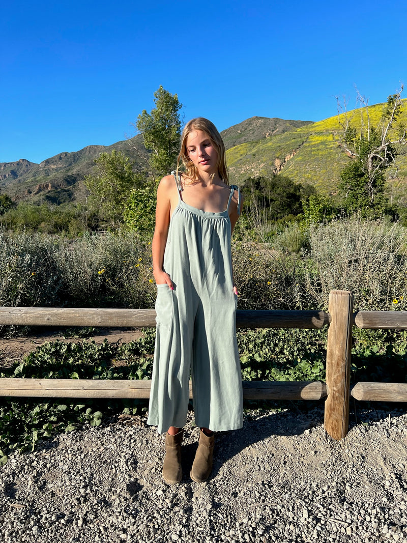 CIAO OVERALLS IN SAGE SMOKE LINEN