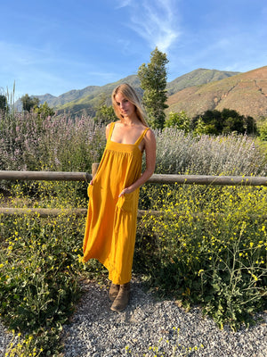 PROVENCE DRESS IN TURMERIC LINEN