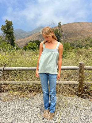 MARABELLA TOP IN SAGE SMOKE LINEN