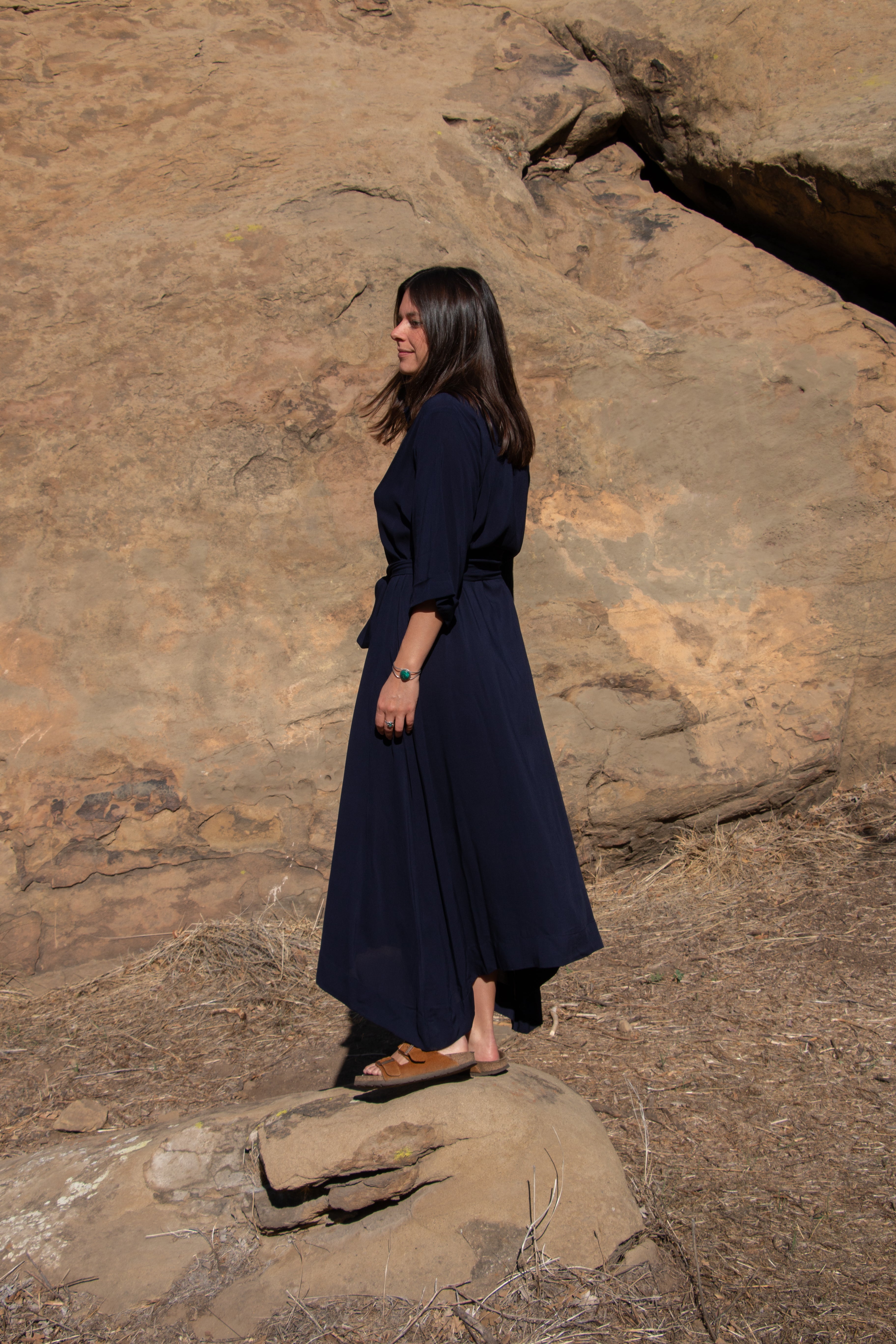 Here Comes the Sun Dress in Navy