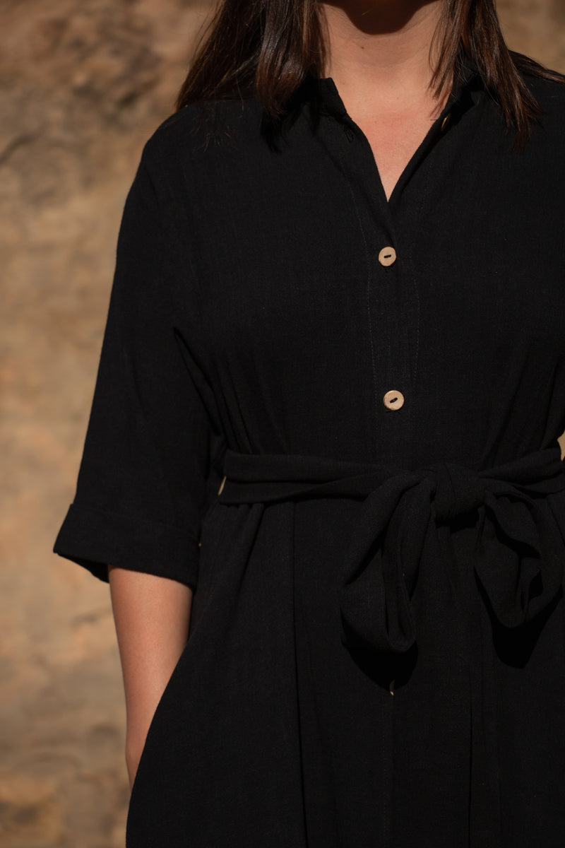 Here Comes the Sun Dress in Black Linen