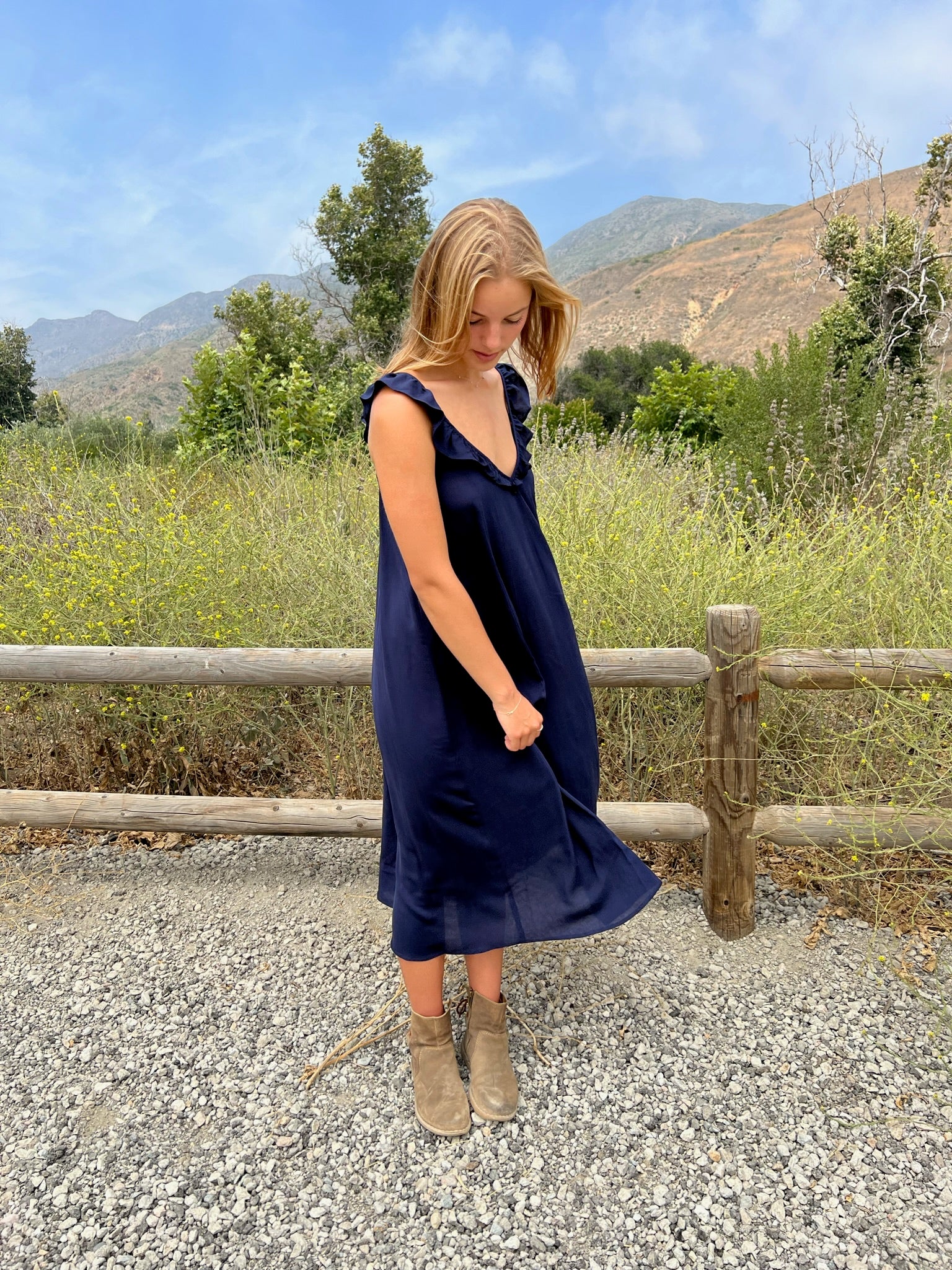 Walk in the Garden Dress in Navy