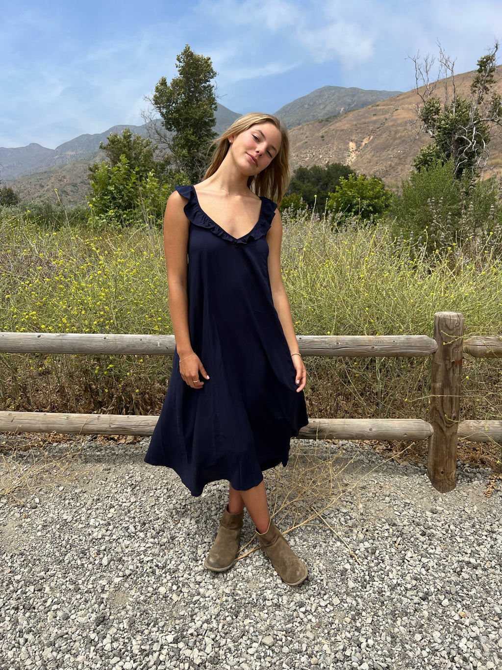 Walk in the Garden Dress in Navy