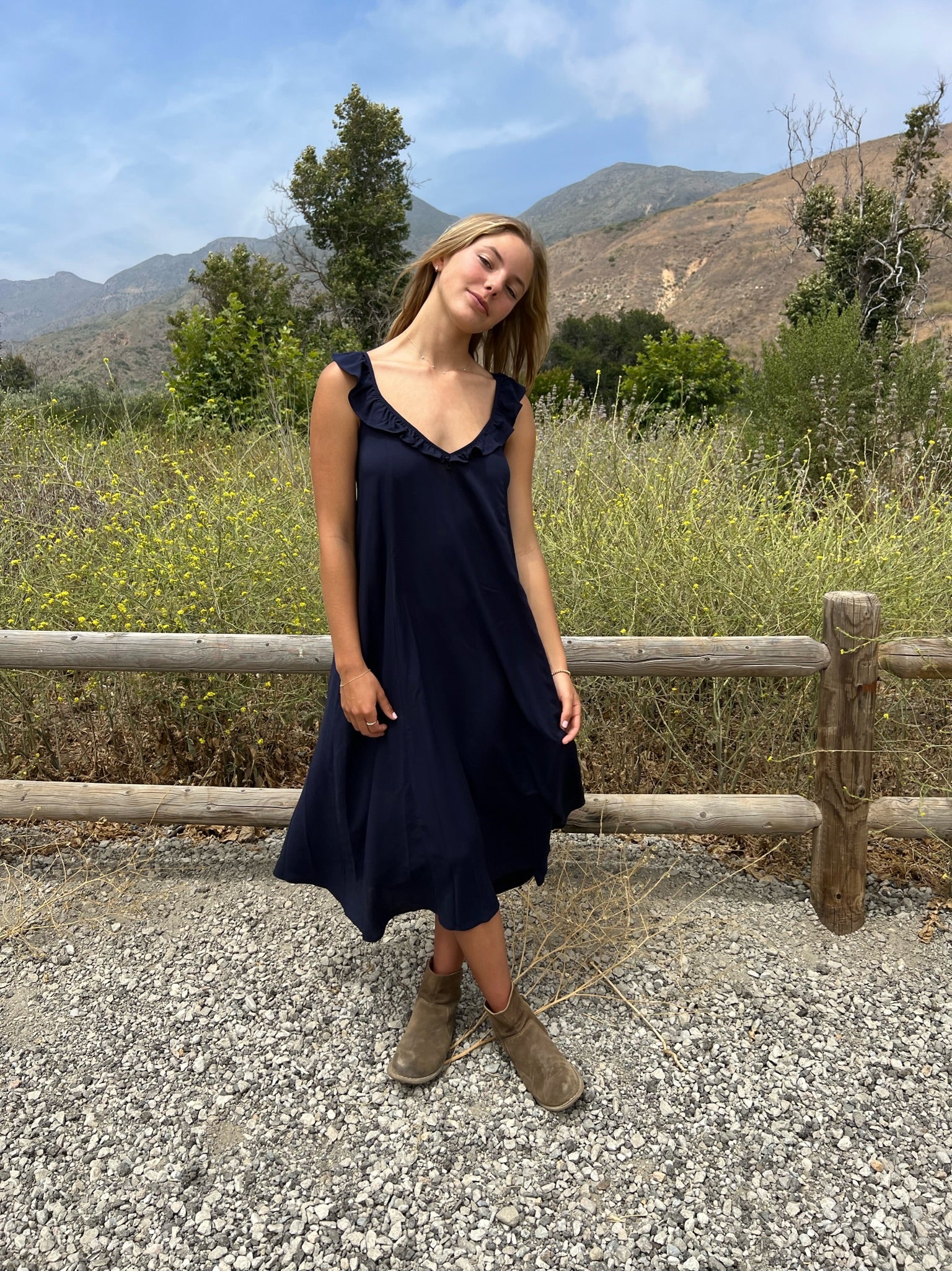 Walk in the Garden Dress in Navy