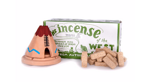 THE INCENSE OF THE WEST TEEPEE WITH NATURAL WOOD INCENSE HOLDER
